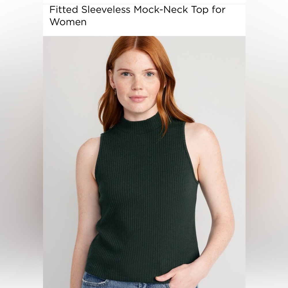Fitted sleeveless mock-neck tank